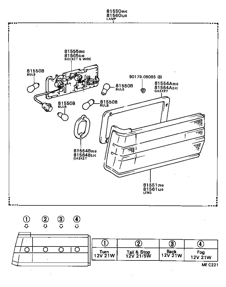 81550-80225 LAMP ASSY, REAR COMBINATION, RH product image