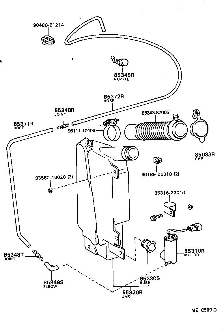Toyota 85330-87004 JAR ASSY, REAR WASHER