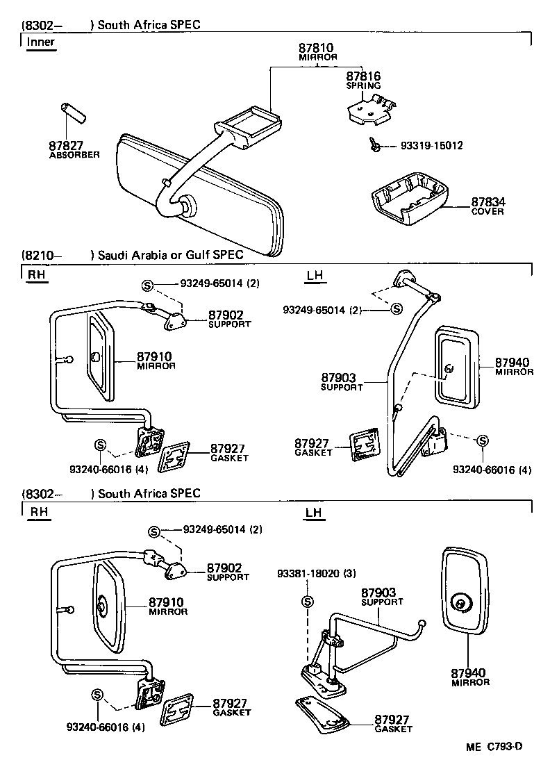87902-95210 MIRROR ASSY, OUTER REAR VIEW, RH product image