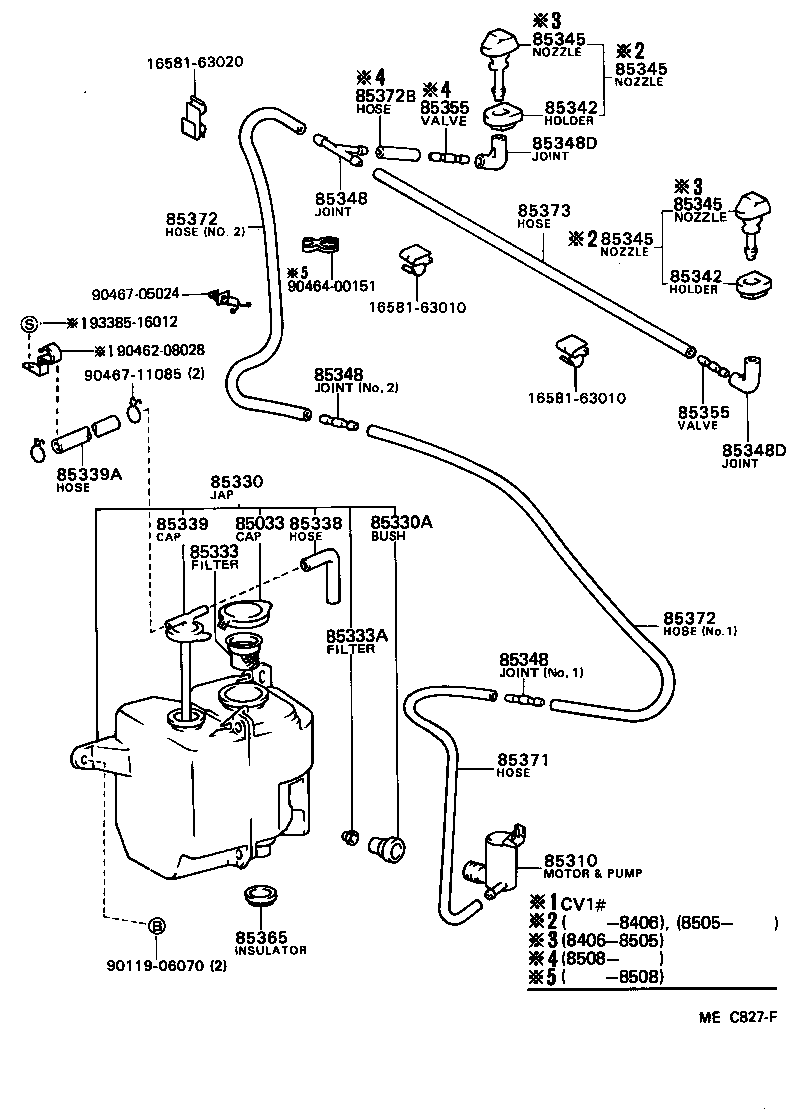 Toyota 90446-07005 HOSE, WINDSHIELD WASHER (FROM JOINT TO JOINT), NO.1