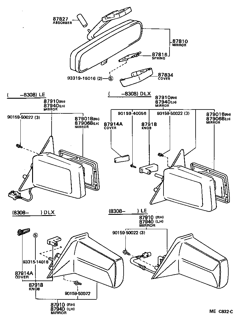 87908-32070 MIRROR SUB-ASSY, OUTER REAR VIEW, RH product image