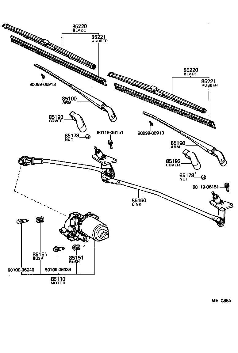 85161-12261 PIVOT, WINDSHIELD WIPER LINK, NO.1 product image