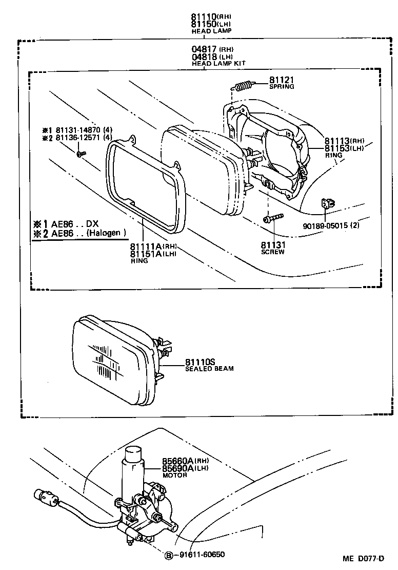 Toyota 85660-12010 MOTOR ASSY, LIGHT RETRACTOR, RH