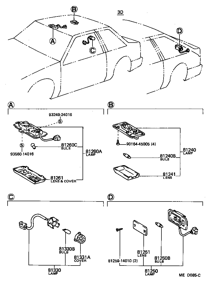 Toyota 81250-12020-01 LAMP ASSY, ROOM, NO.2
