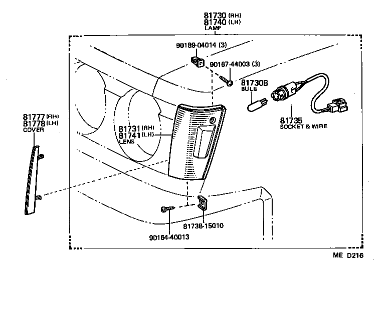 81735-14121 SOCKET AND WIRE, SIDE TURN SIGNAL LAMP product image