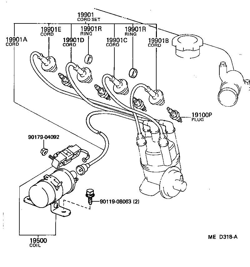 90919-21340 CORD SET, COIL & SPARK, W/RESISTIVE product image