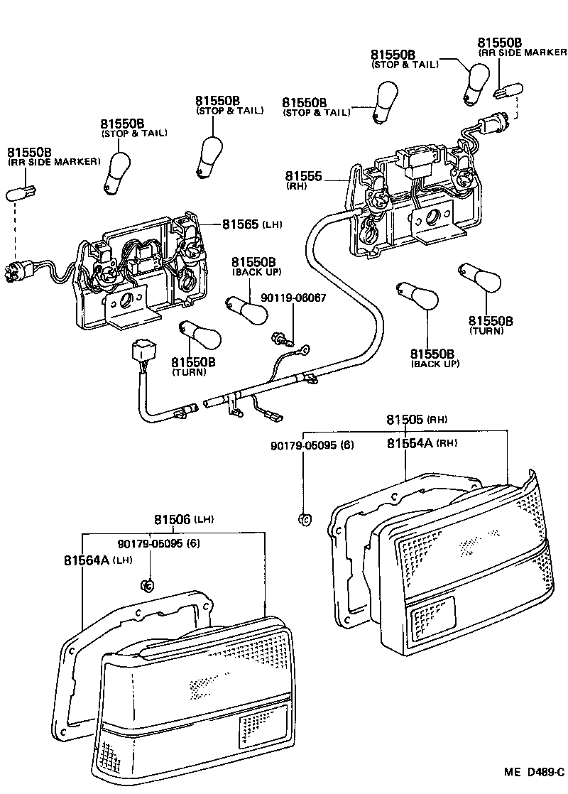 Toyota 81555-1A201 SOCKET & WIRE SUB-ASSY, REAR COMBINATION LAMP, RH