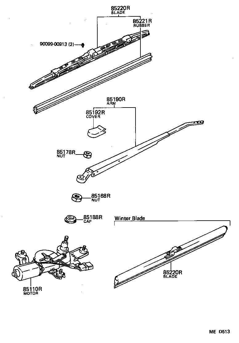 85190-12740 ARM ASSY, REAR WIPER product image