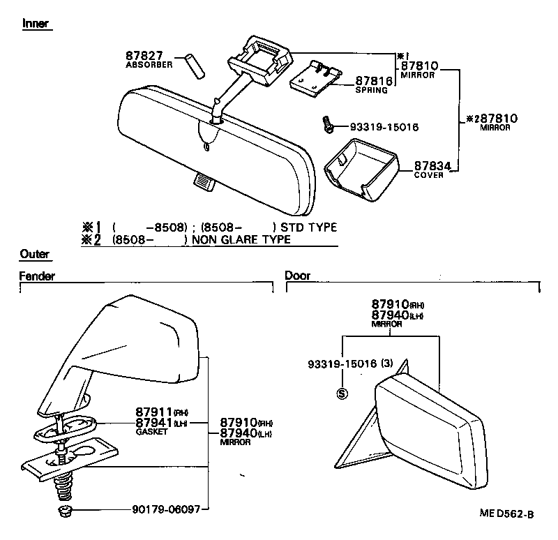 87910-19586 MIRROR ASSY, OUTER REAR VIEW, RH product image