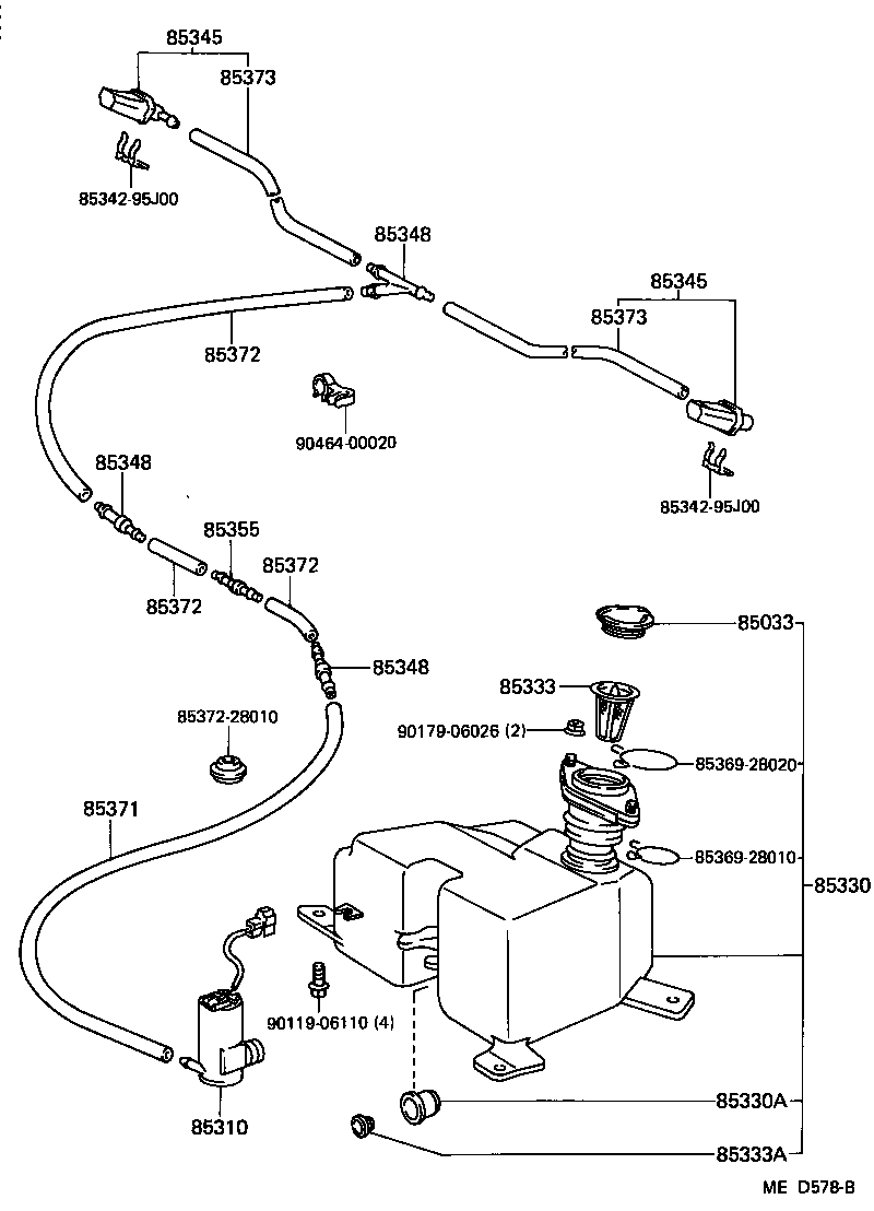 Toyota 85343-87004 HOSE, WINDSHIELD WASHER (FROM JOINT TO JOINT), NO.1
