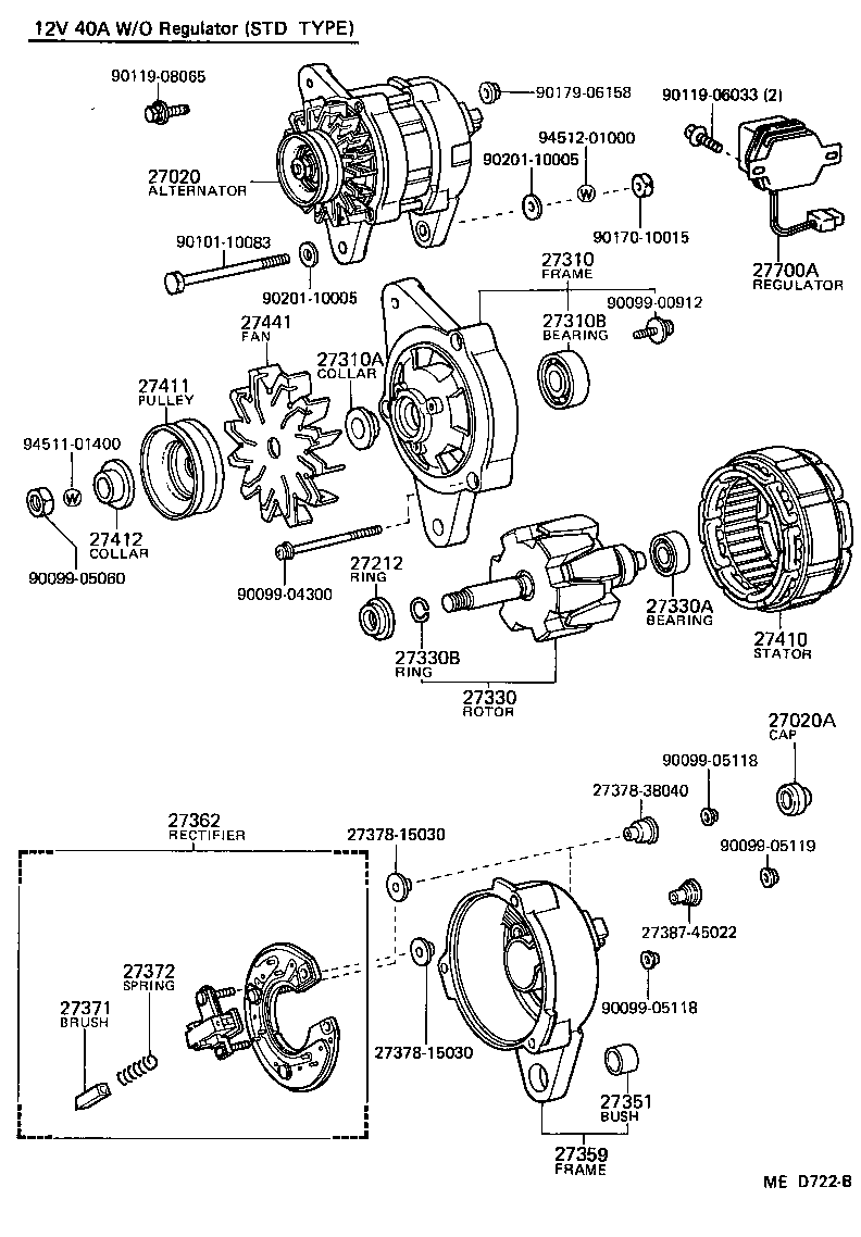 Toyota 27350-54130 FRAME ASSY, RECTIFIER END