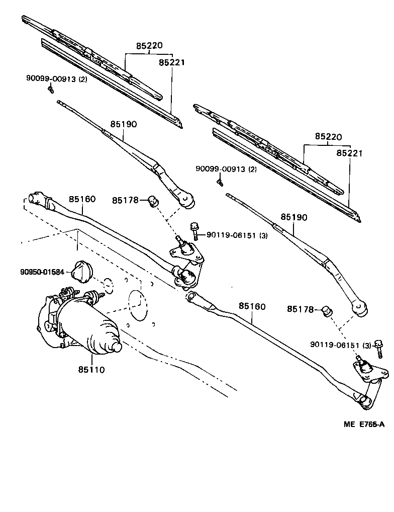 Toyota 85110-22381 MOTOR ASSY, WINDSHIELD WIPER