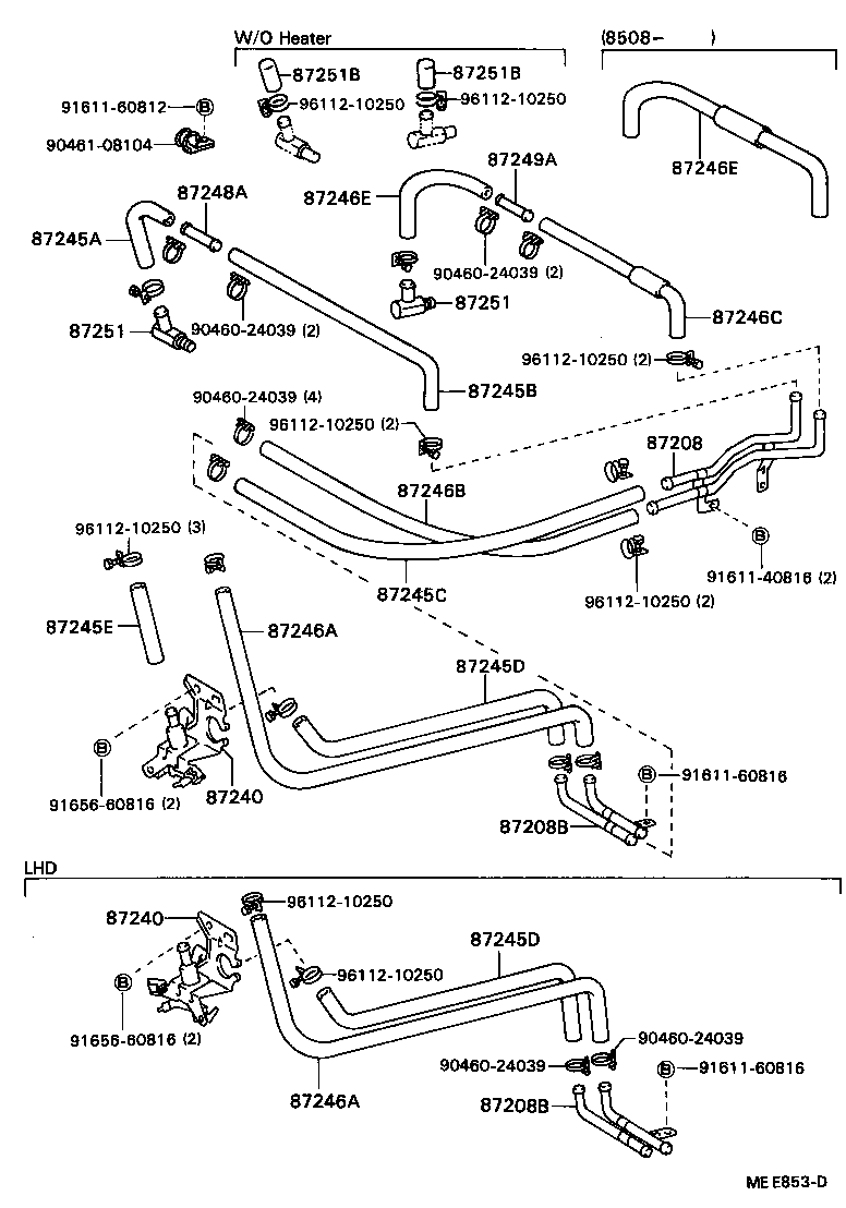 87208-95407 PIPE, HEATER WATER INLET, B product image