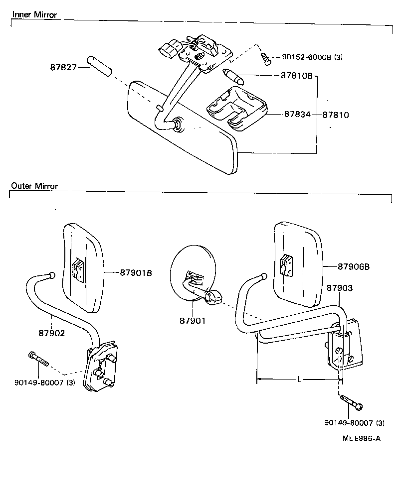 87094-95405 SUPPORT, REAR VIEW OUTSIDE MIRROR, LH product image