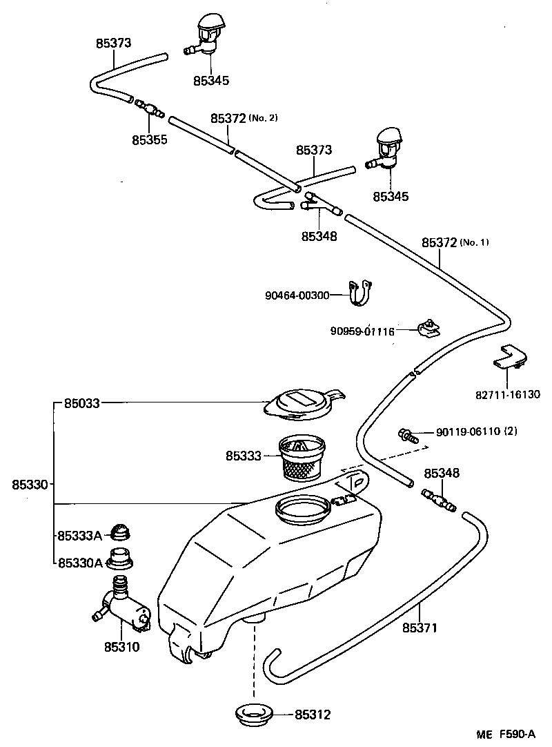 Toyota 90099-33084 HOSE, WINDSHIELD WASHER (FROM JOINT TO JOINT), NO.1