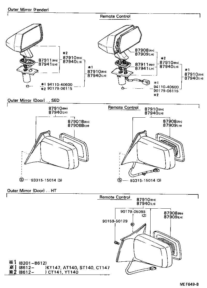 87910-14850 MIRROR ASSY, OUTER REAR VIEW, RH product image