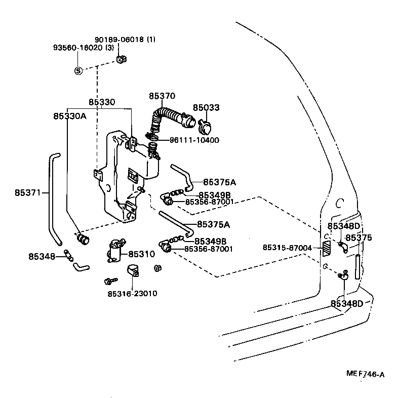 85343-28010 HOSE, WINDSHIELD WASHER (FROM JOINT TO NOZZLE) product image