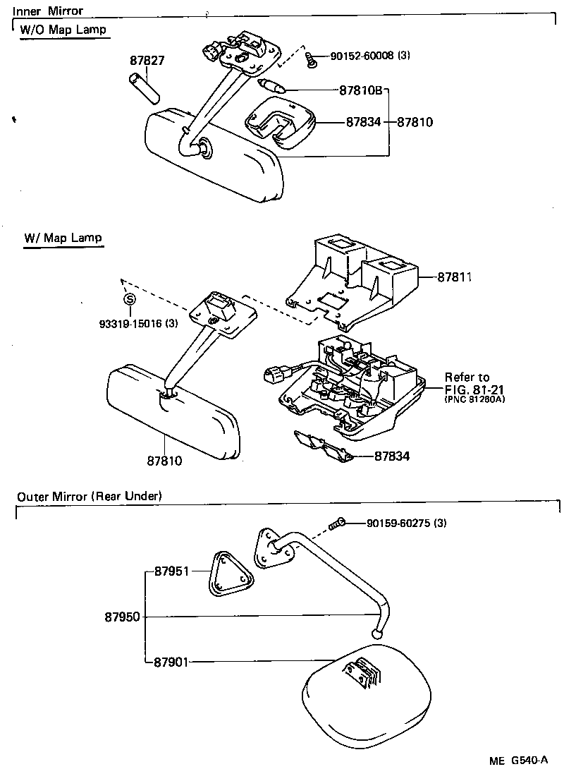 87908-87001 MIRROR SUB-ASSY, OUTER REAR VIEW, RH product image