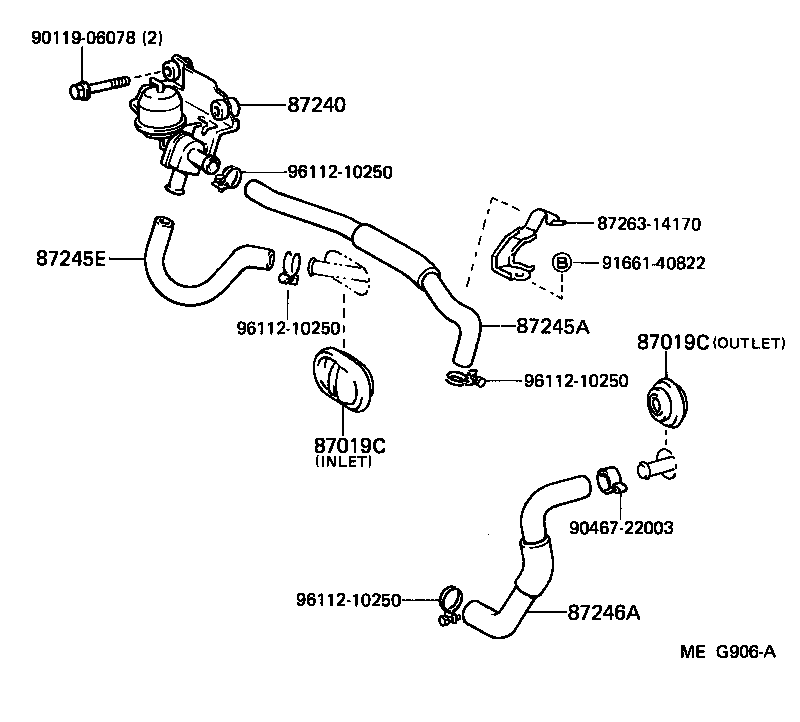 Toyota 87245-1B220 HOSE, HEATER WATER, INLET E