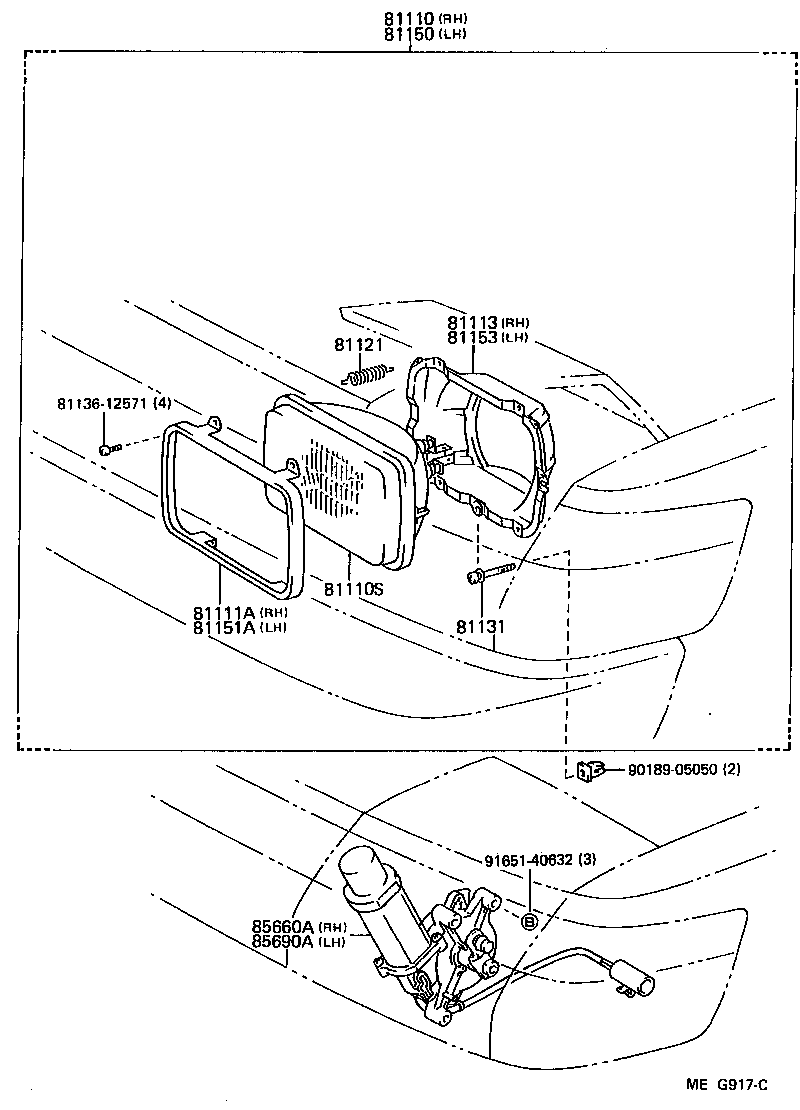 Toyota 85660-14040 MOTOR ASSY, LIGHT RETRACTOR, RH