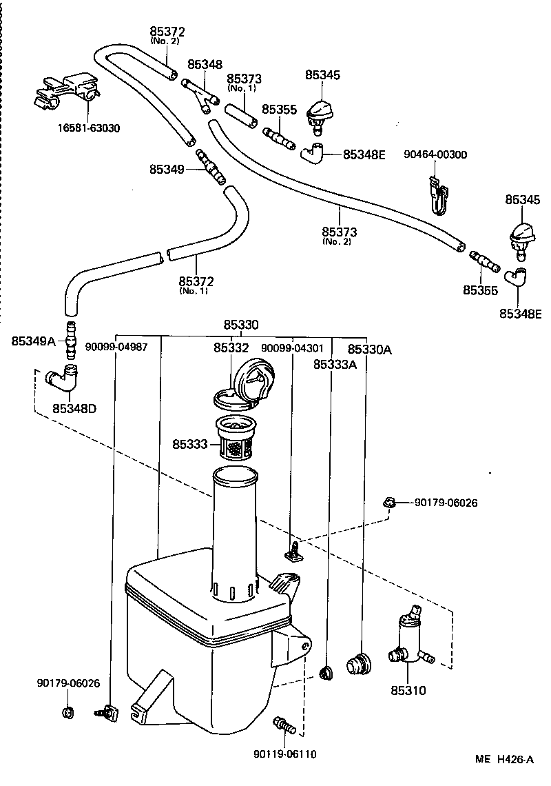 Toyota 90099-33083 HOSE, WINDSHIELD WASHER (FROM JOINT TO JOINT), NO.1