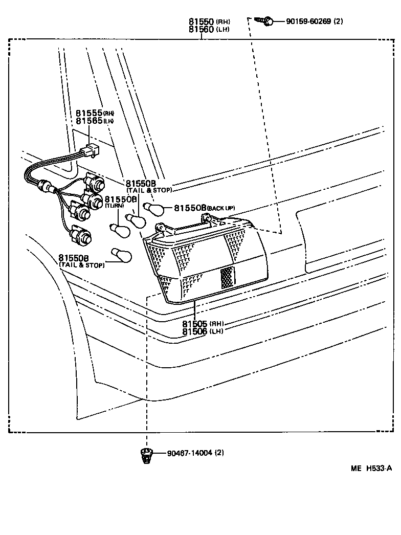 Toyota 81550-02010 LAMP ASSY, REAR COMBINATION, RH