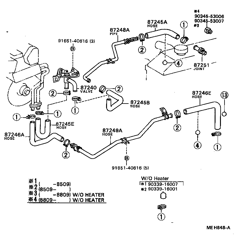 87245-90B07 HOSE, REAR HEATER WATER OUTLET, E (TO ENGINE) product image