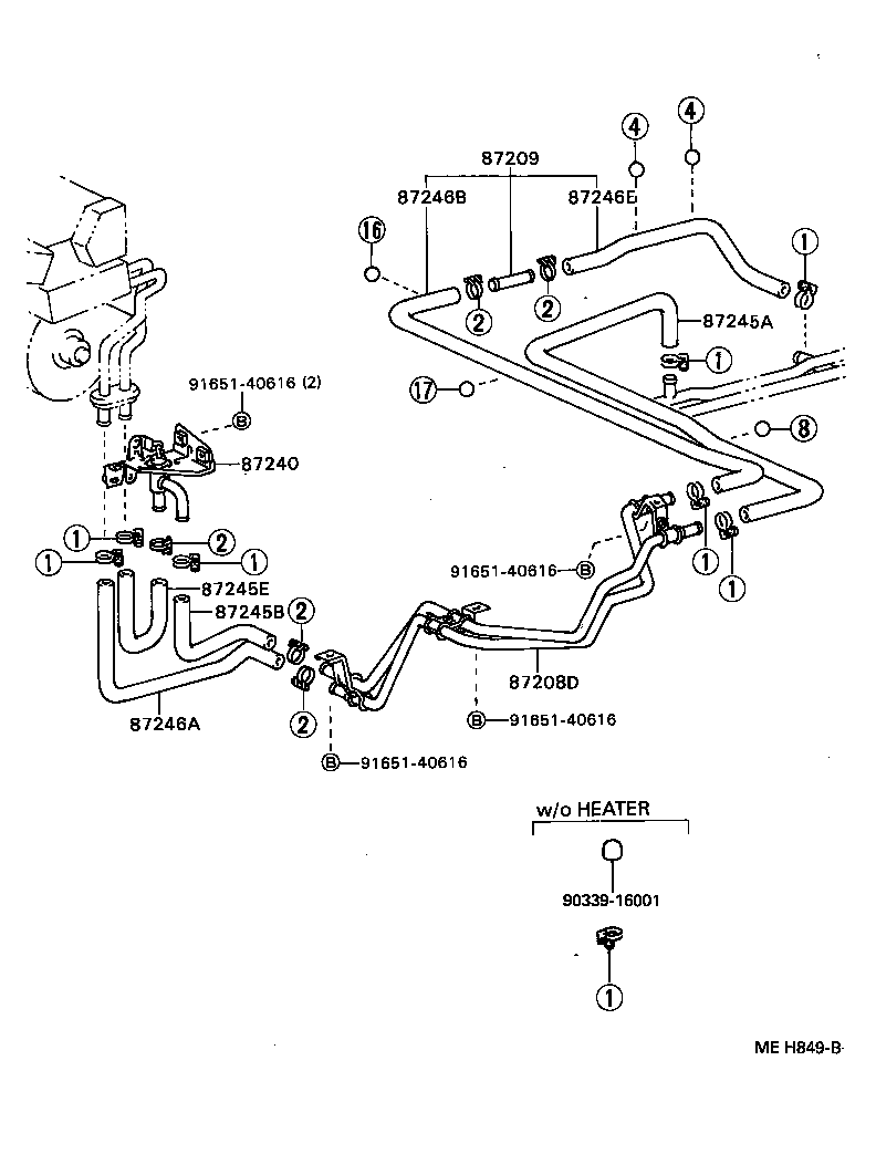 87245-90B07 HOSE, REAR HEATER WATER OUTLET, E (TO ENGINE) product image