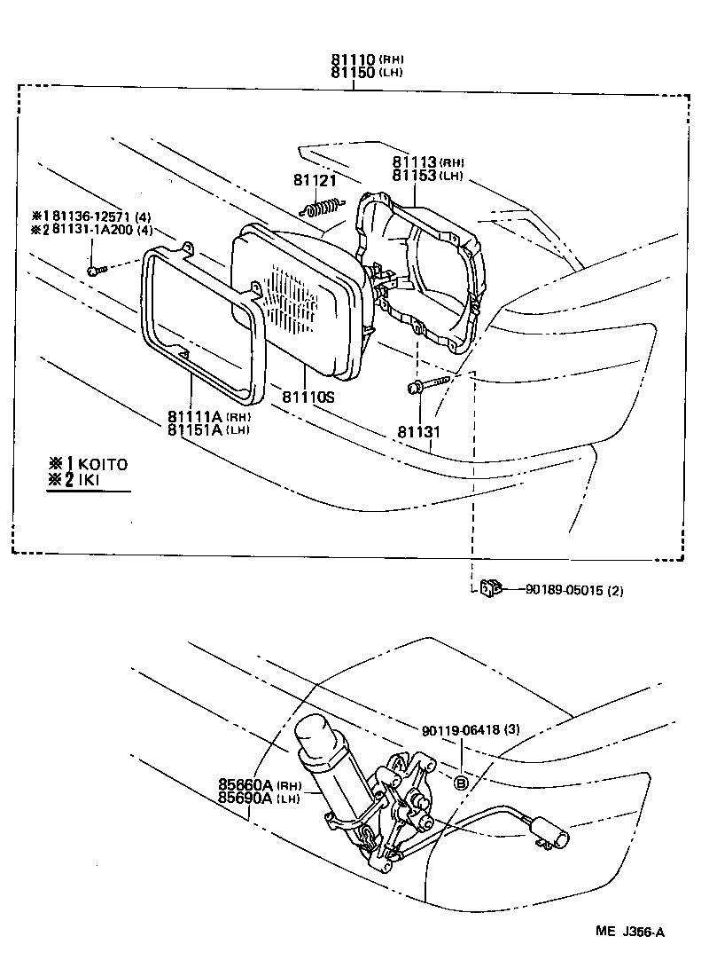 Toyota 85660-20020 MOTOR ASSY, LIGHT RETRACTOR, RH