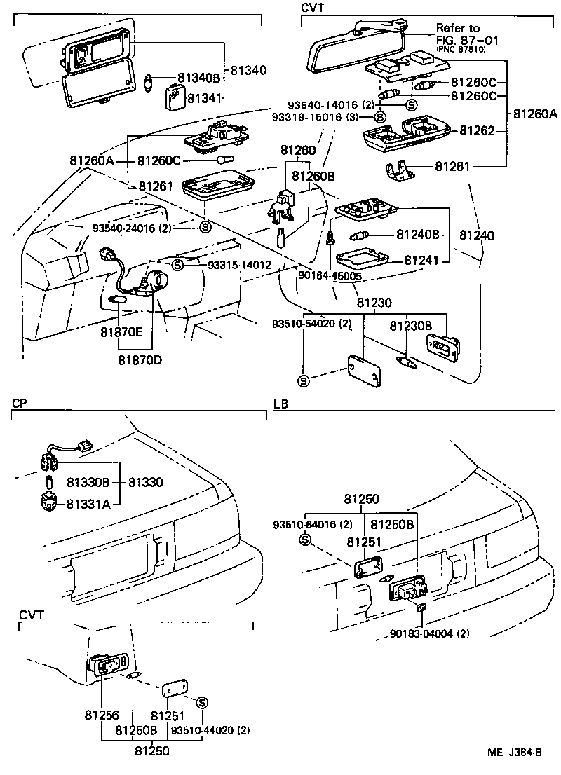 Toyota 81250-20020 LAMP ASSY, ROOM, NO.2