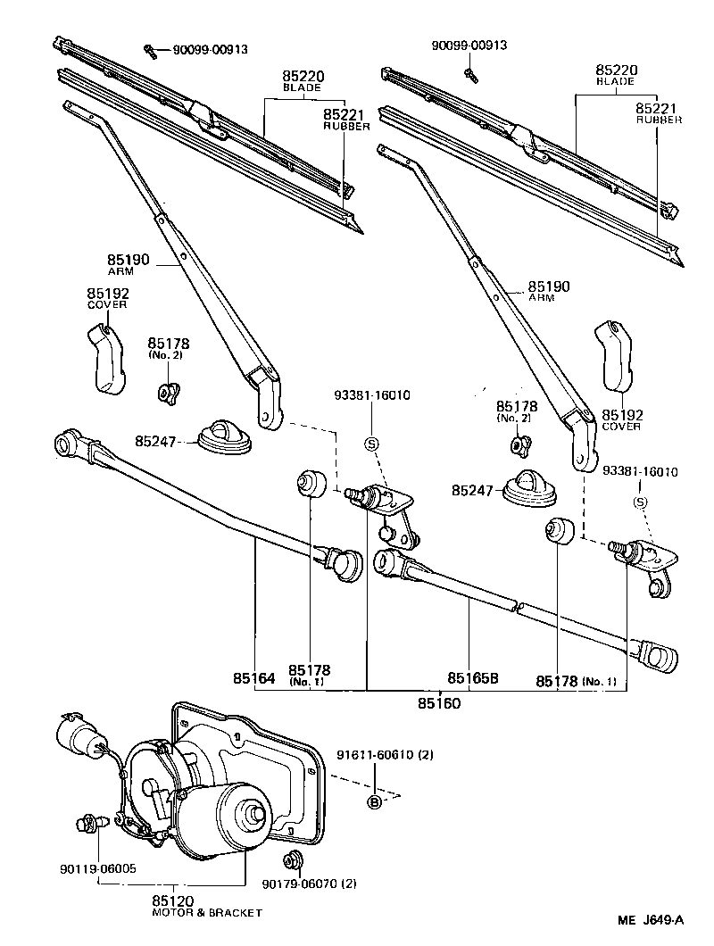 Toyota 85120-90A35 MOTOR AND BRACKET ASSY, WINDSHIELD WIPER