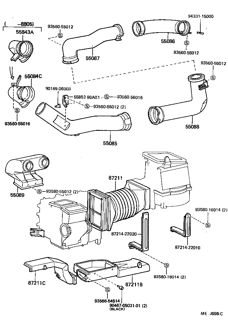 Toyota 55843-90A03 DUCT, HEATER TO REGISTER, NO.1