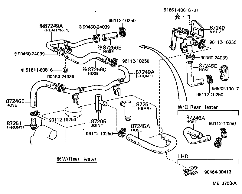 99552-30100 HOSE, REAR HEATER WATER OUTLET, E (TO ENGINE) product image