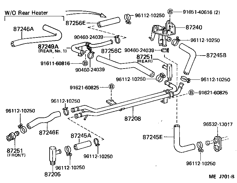 99552-30100 HOSE, REAR HEATER WATER OUTLET, E (TO ENGINE) product image