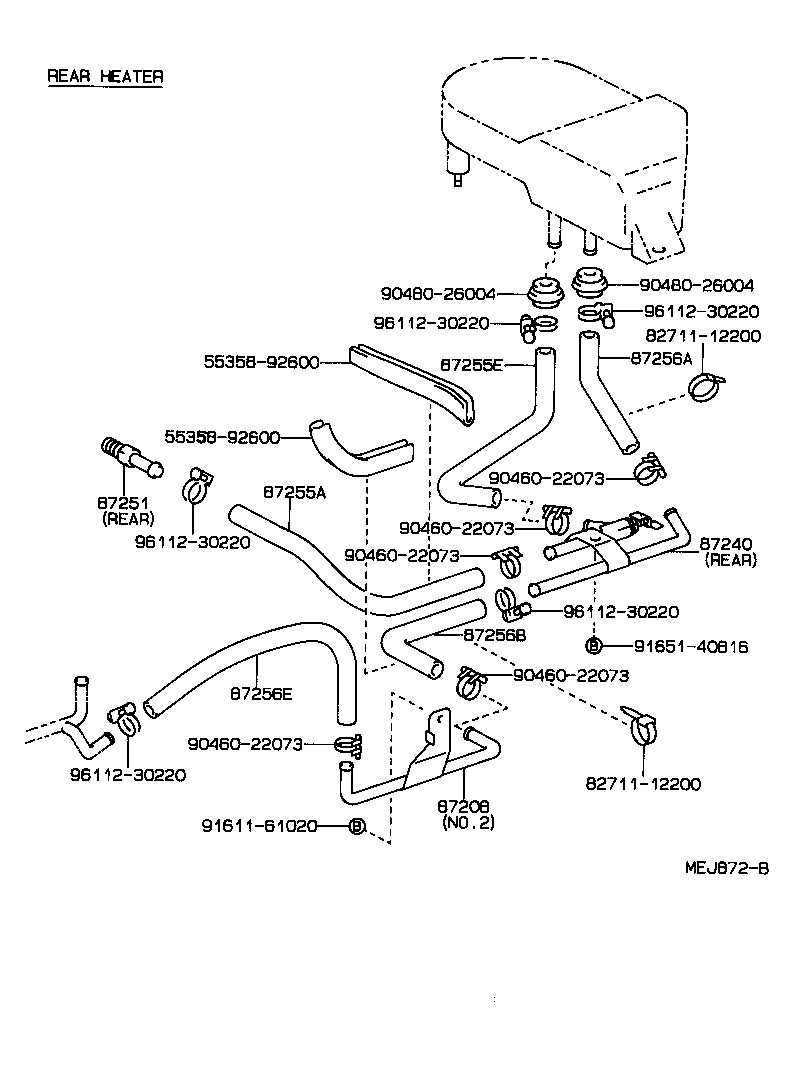 87245-92624 HOSE, REAR HEATER WATER OUTLET, E (TO ENGINE) product image