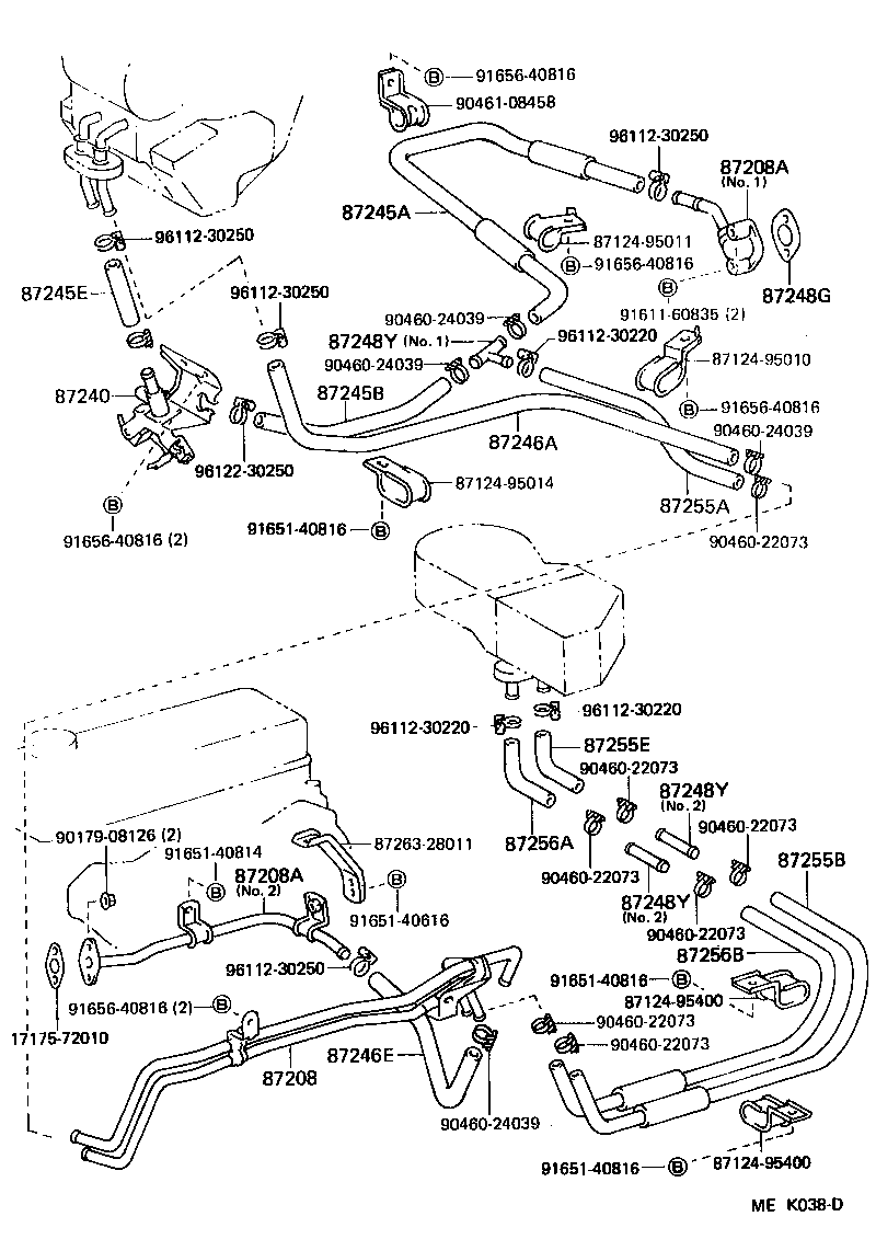 87245-25010 HOSE, REAR HEATER WATER INLET, B product image