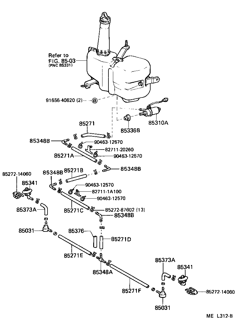 Toyota 85375-22061 HOSE, HEADLAMP CLEANER, NO.4
