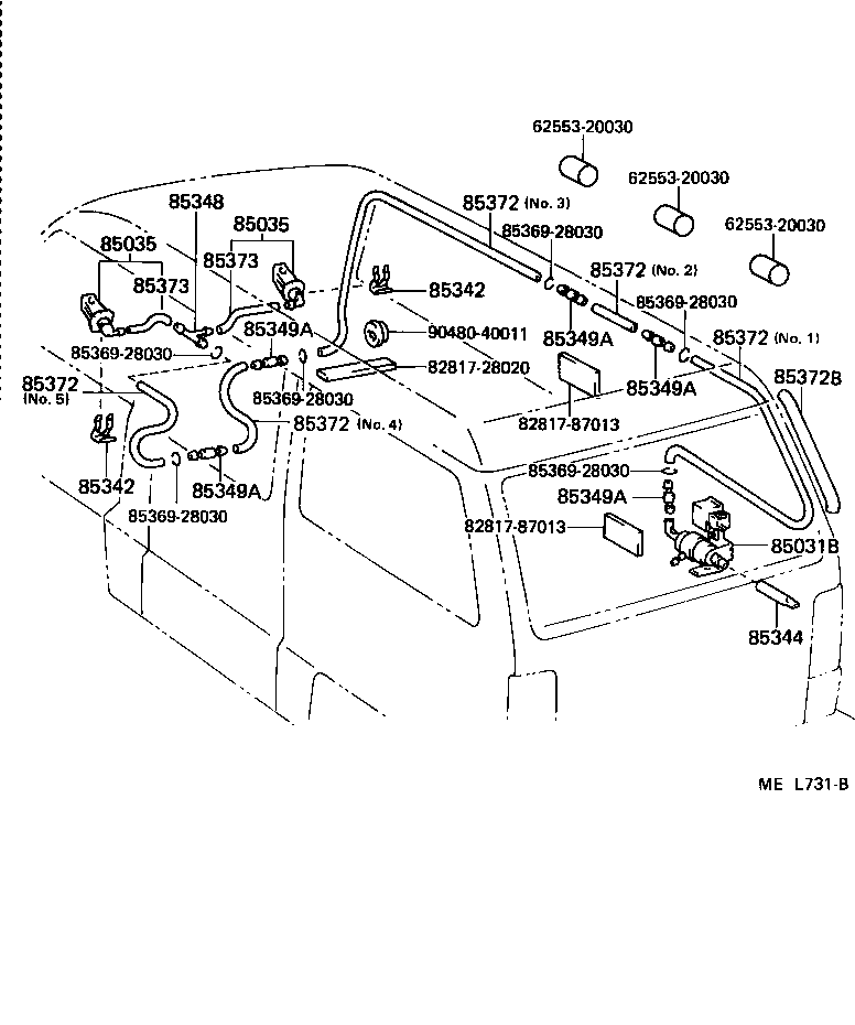 Toyota 85354-28021 HOSE, WINDSHIELD WASHER (FROM JOINT TO JOINT), NO.1