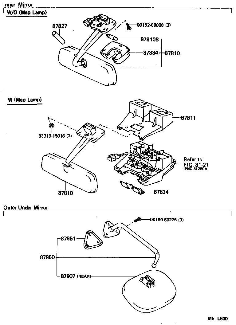 87907-95J06 MIRROR SUB-ASSY, OUTER UNDER VIEW product image