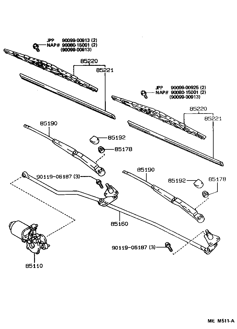 Toyota 85110-01032 MOTOR ASSY, WINDSHIELD WIPER