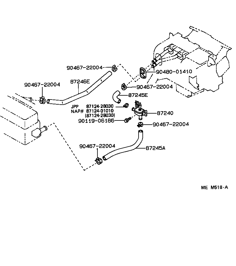 Toyota 87245-01070 HOSE, HEATER WATER, INLET A