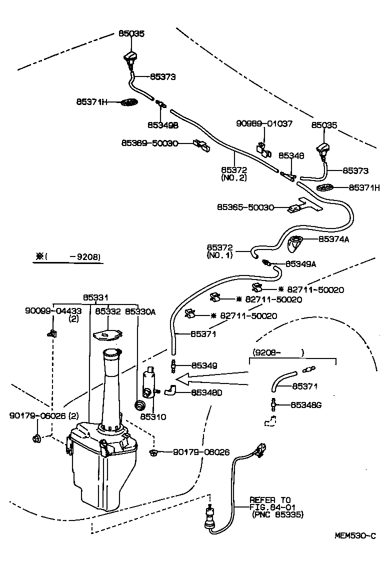 Toyota 90099-33813 HOSE, WINDSHIELD WASHER (FROM JOINT TO JOINT), NO.1