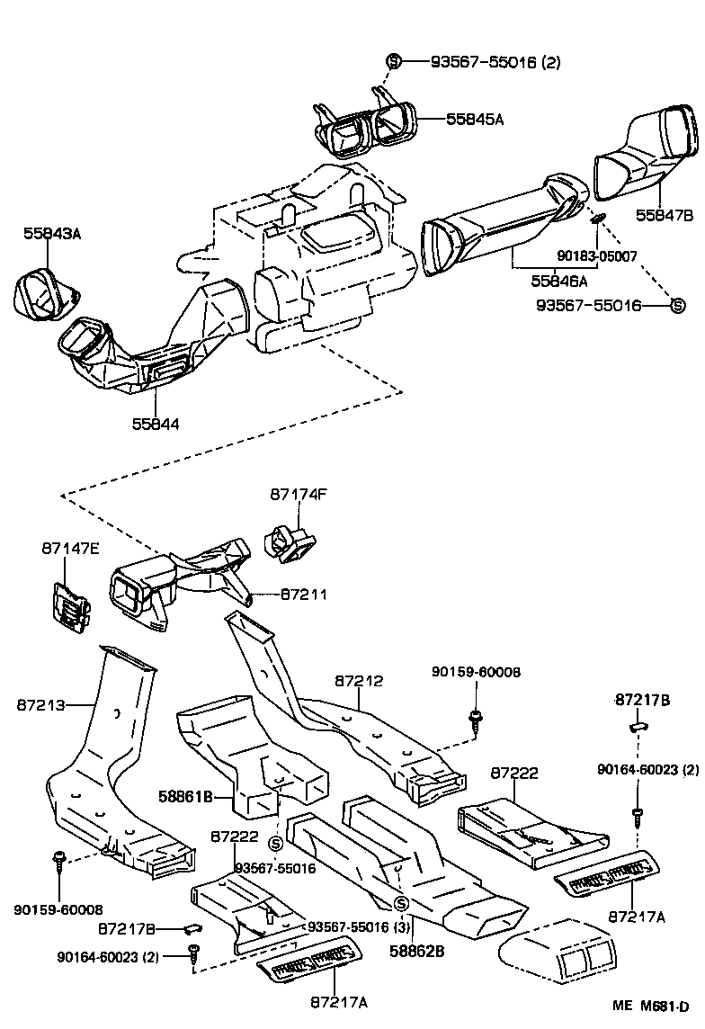 Toyota 55844-50010 DUCT, HEATER TO REGISTER, NO.2