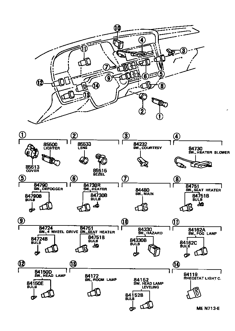 84730-95J06 SWITCH ASSY, HEATER BLOWER product image
