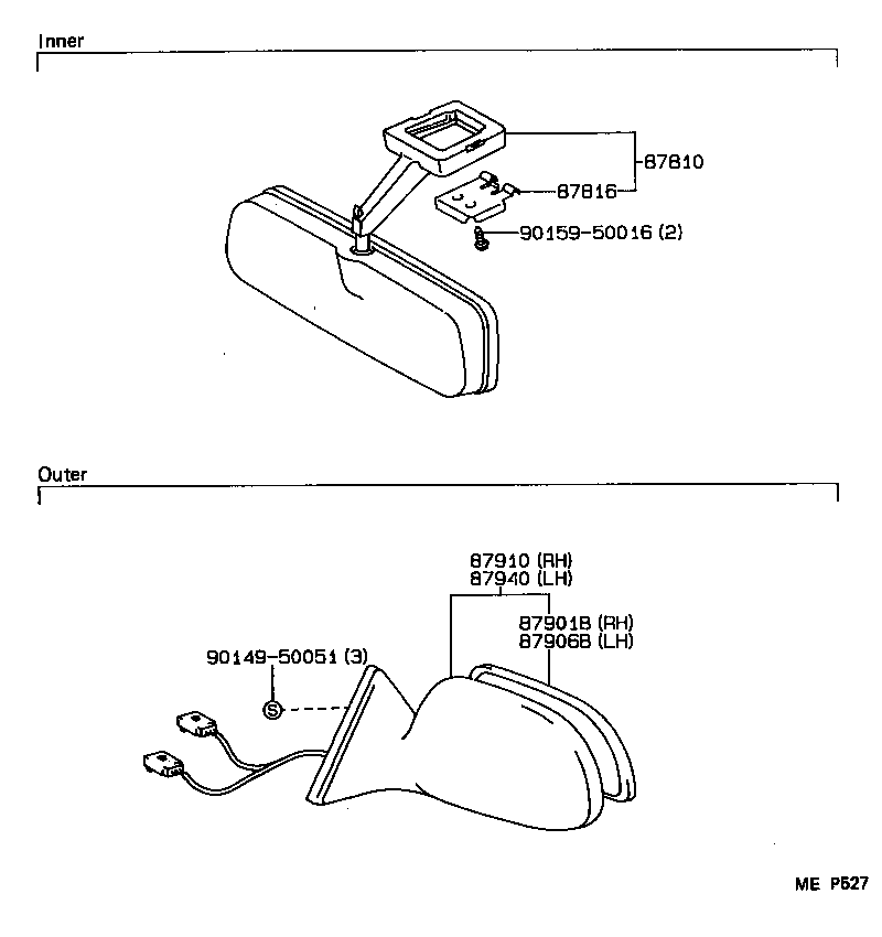 87931-17170 MIRROR SUB-ASSY, OUTER REAR VIEW, RH product image