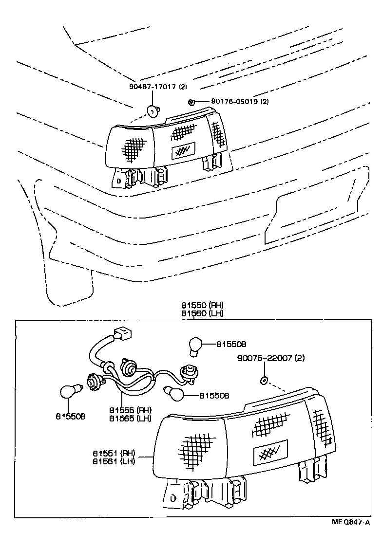 81555-16410 SOCKET & WIRE SUB-ASSY, REAR COMBINATION LAMP, RH product image