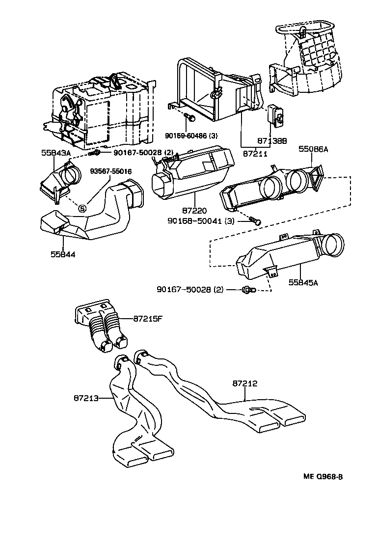Toyota 55086-16090 DUCT SUB-ASSY, HEATER TO REGISTER, CENTER