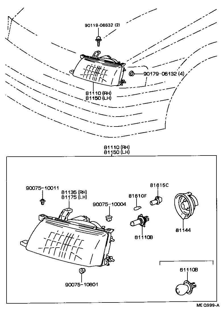 81130-16490 UNIT ASSY, HEADLAMP, RH product image