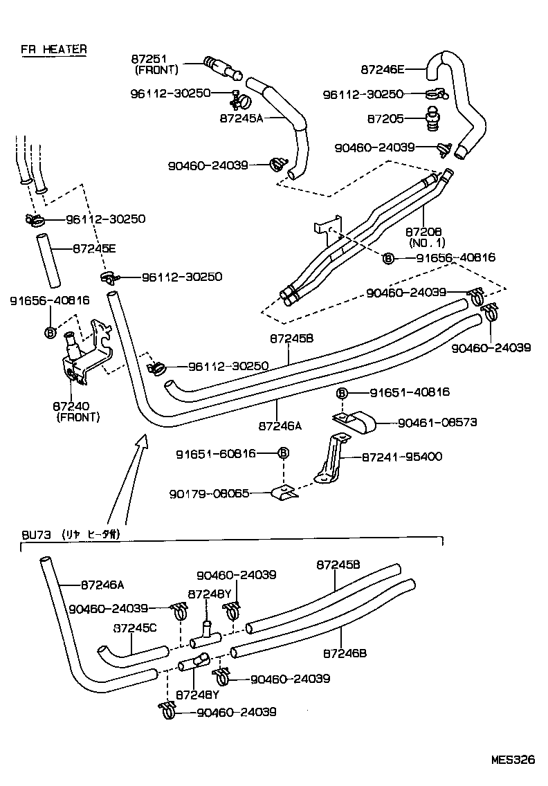 87245-92624 HOSE, REAR HEATER WATER OUTLET, E (TO ENGINE) product image