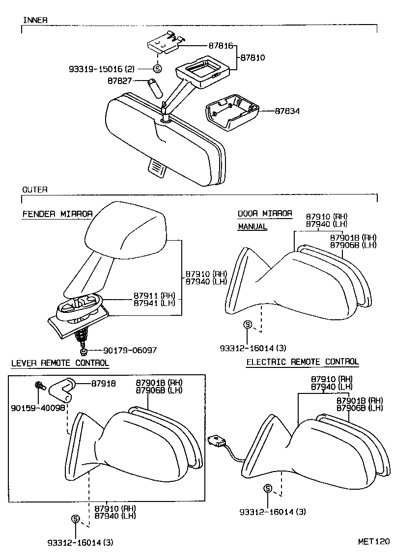 87910-10480 MIRROR ASSY, OUTER REAR VIEW, RH product image